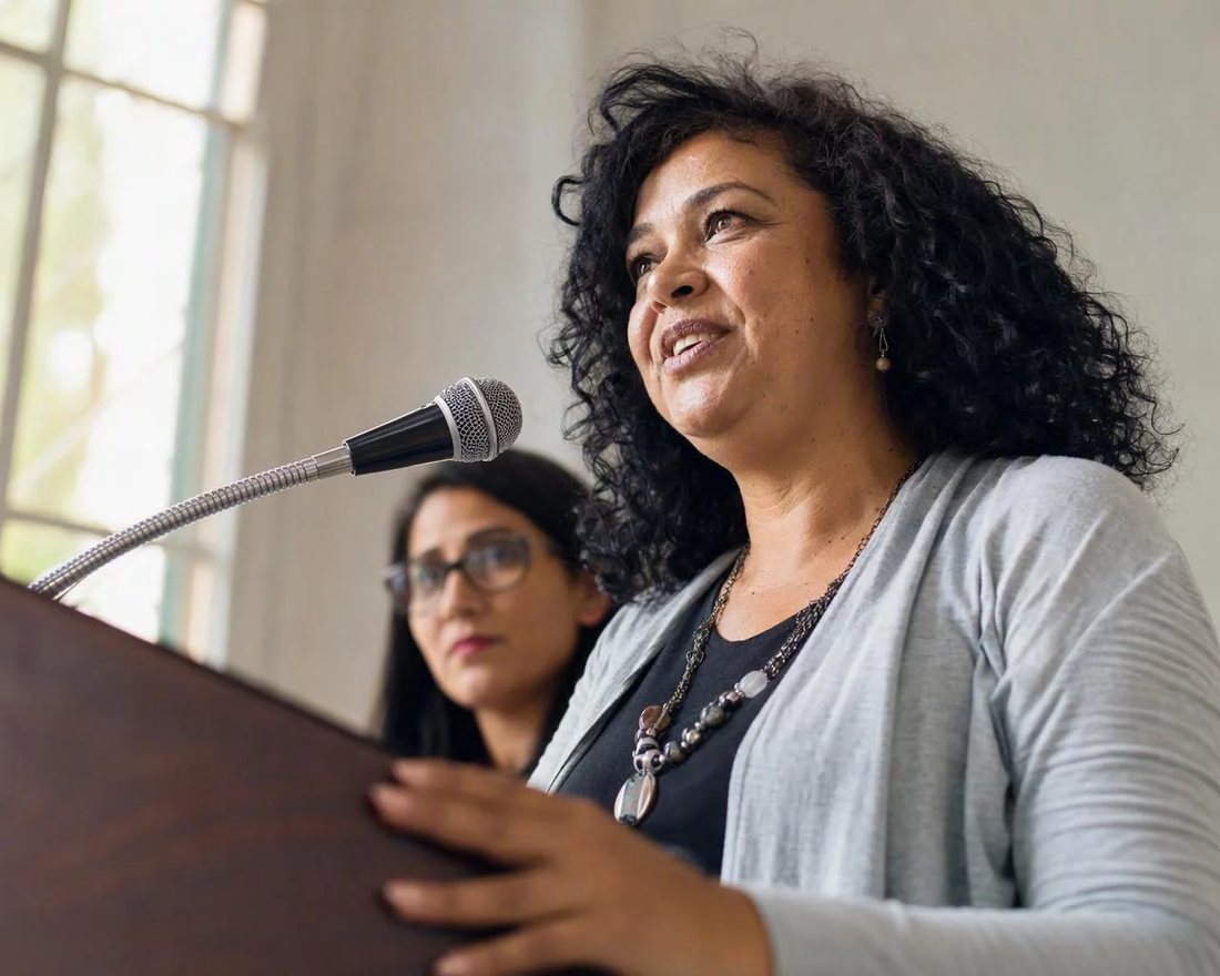 Participante ergue a mão para pedir a palavra numa mesa coberta de folhas anotadas